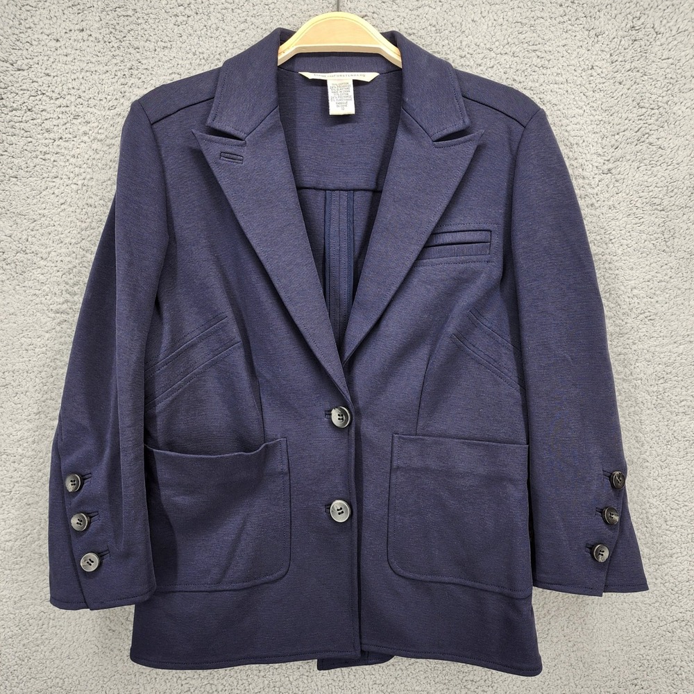Diane von Furstenberg DVF Navy‎ Blue Knit Blazer Jacket Women's Size 10